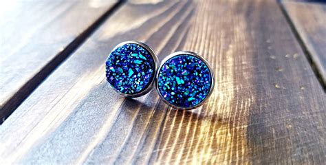Titanium Blue Druzy Artisan Earrings 12mm