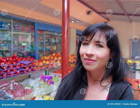 Beautiful Young Brunette Girl In The Fruit Market Stock Image Image