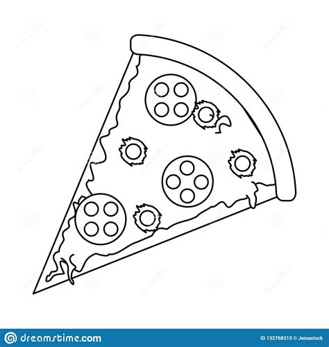 Pedazo Delicioso De La Pizza Blanco Y Negro Ilustración Del Vector