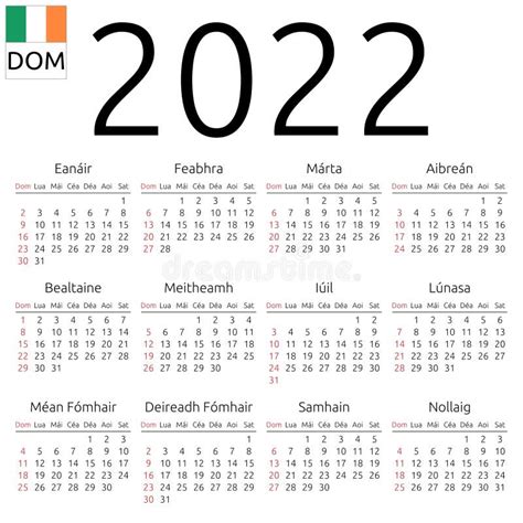 Calendar 2022 Irish Sunday Stock Vector Illustration Of Business
