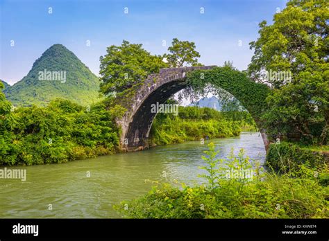 Yangshuo China At The Dragon Bridge Spanning The Li River Stock Photo