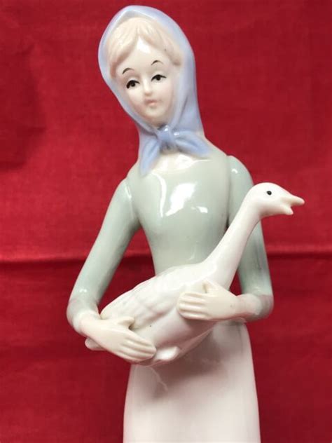 Vintage Simson Lady Holding Geese Goose In A Ceramic Figurine 11 Tall