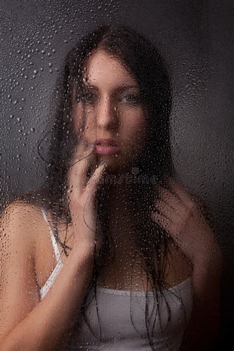 A Beautiful Girl Behind The Glass Stock Image Image Of Sadness Home 25004277
