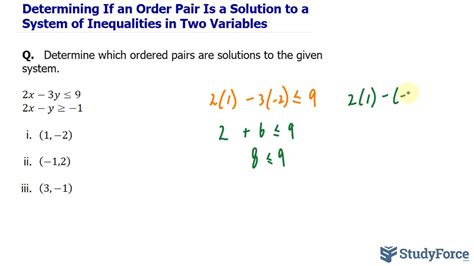 determine if an ordered pair is a solution to a system of inequalities youtube