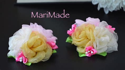 Розы из Органзы Заколки Канзаши МК Kanzashi Roses Hair Clips Rosas