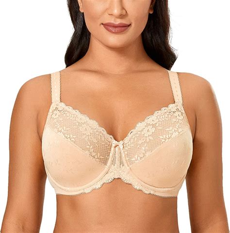 DELIMIRA Women S Lace Sheer Unlined Underwire Full Coverage Plus Size