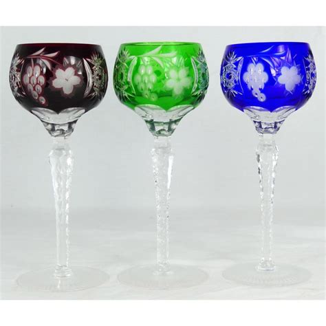 6pc Bohemian Cut To Clear Crystal Wine Goblets