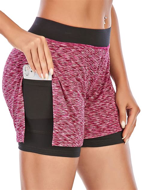 womens running shorts 2 in 1 athletic short quick dry gym shorts yoga double layer short with