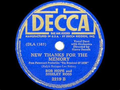 1938 HITS ARCHIVE Thanks For The Memory Bob Hope Shirley Ross