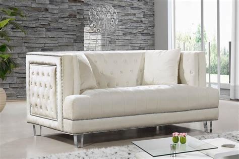 Cream Velvet Fabric Sofa And Loveseat Set Modern Meridian Furniture 609