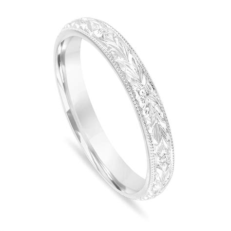 White Gold Etched Wedding Band