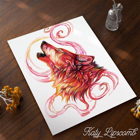 Red Howling Wolf Print · Katy Lipscomb Llc · Online Store Powered By