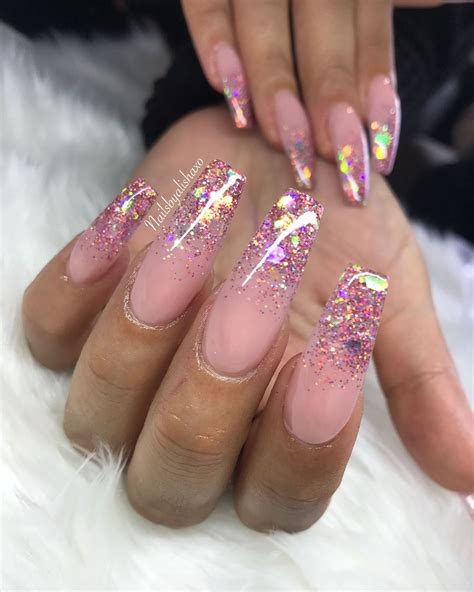 Pink Glitter Fade Acrylic Nails The Basics Ultra Glossy Finish