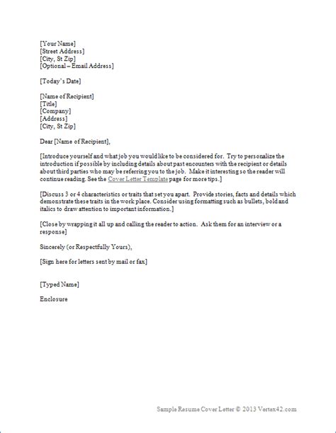 Resume Cover Letter Template For Word Sample Cover Letters