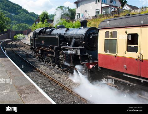 Steam Locomotive And Carriages At Llangollen Heritage Railway Station