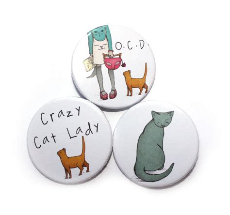 Cat Badges Pins Crazy Cat Lady Badge Pin Obsessive Cat Etsy