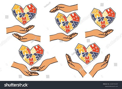Set Human Hands Holding Heart Form Stock Vector Royalty Free
