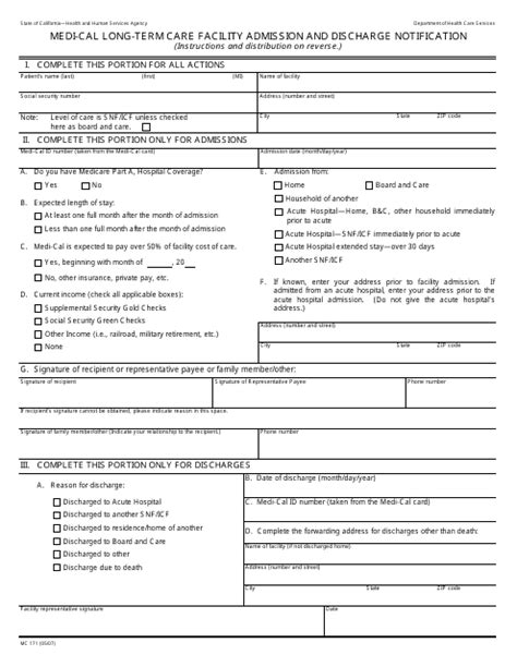 Form Mc 171 Download Printable Pdf Medi Cal Long Term Care Facility