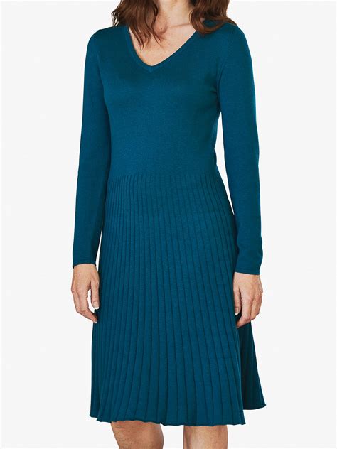 Pure Collection Pleat Detail V Neck Knitted Dress Dark Teal At John Lewis And Partners