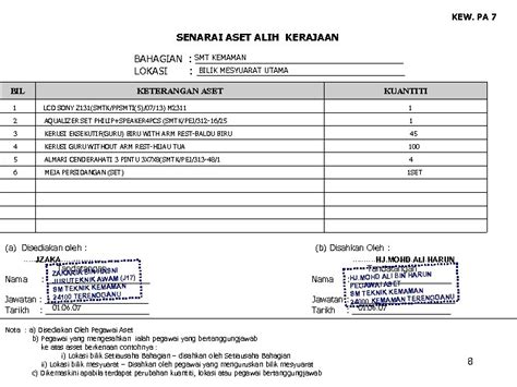 Kew Pa 1 Borang Laporan Penerimaan Aset Alih Kerajaan