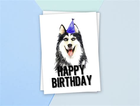 Printable Huskie Husky Birthday Card Happy Birthday Card Etsy Nederland
