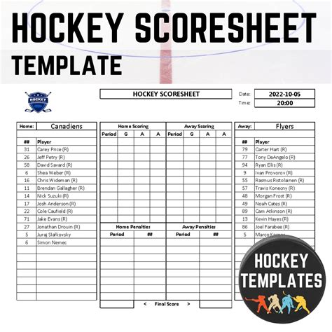 Hockey Score Sheet Template Team Roster Player Management Spare List