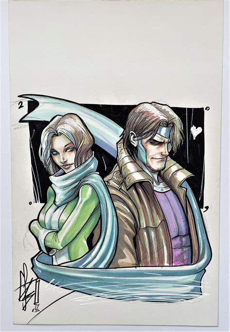 X Men Rogue And Gambit Original Art Pin Up Illustration By Stefano