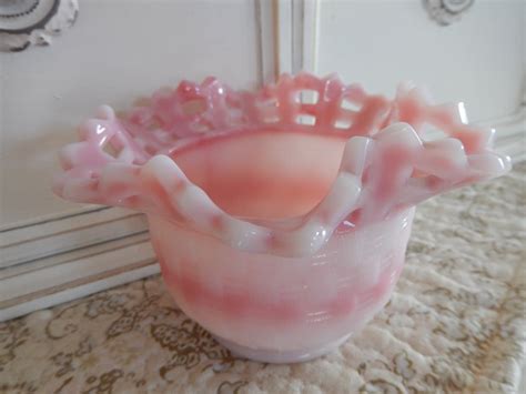 Pink Fenton Glass Basket Weave Fenton Ruffled Pink Fenton