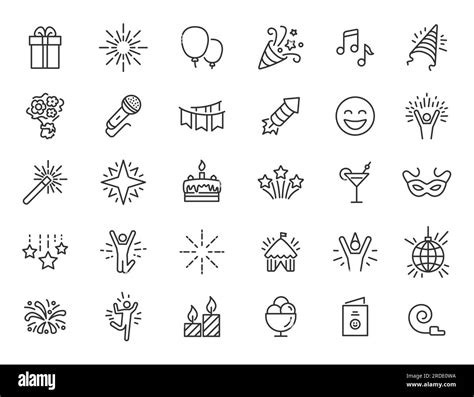 Set Of Linear Party Icons Celebration Icons In Simple Design Vector