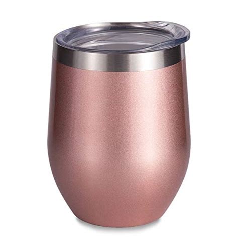 Vacuum Insulated Wine Tumbler With Lid Rose Gold Double Wall Stainless