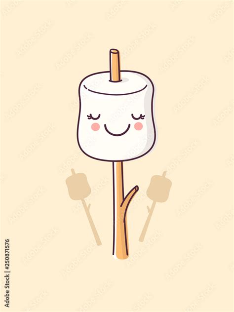 Cute Marshmallow On The Stick Vector Kawaii Cartoon Illustration Stock