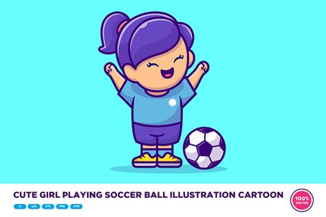 Cute Girl Playing Soccer Ball Cartoon Graphic By Catalyststuff