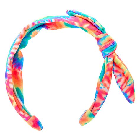 Tie Dye Knotted Bow Headband Rainbow Claires