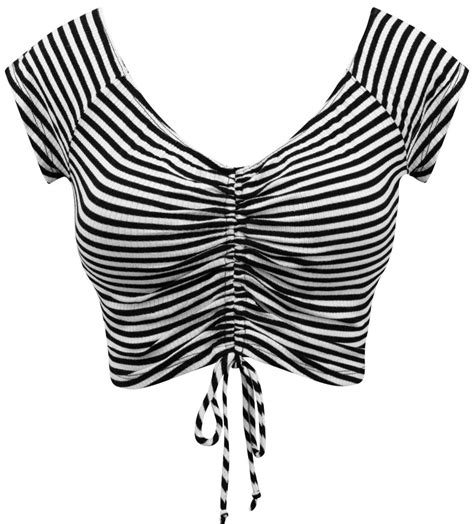 2021 Best Selling Hot Double Trouble Apparel Tops Retro Babe Striped Crop Top In Black And White