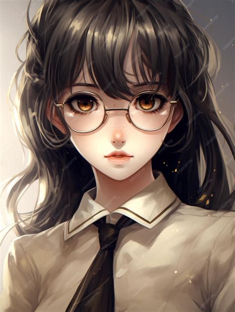 Premium Ai Image Anime Girl With Glasses And A Tie Looking At The