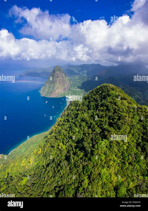 Caribbean Antilles Lesser Antilles Saint Lucia Pitons Bay Aerial View To Volcanos Gros