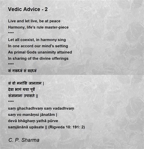 Vedic Advice 2 Poem By C P Sharma Poem Hunter