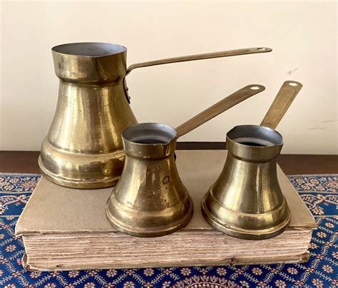 Beautiful Set Of Solid Brass Turkish Cezve Ibrik Coffee Pots Etsy