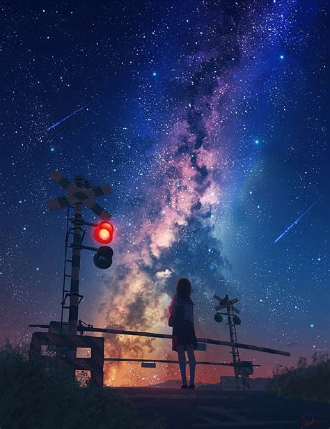 Hd Wallpaper Starry Sky Anime Galaxy Stars Shooting Stars Railway