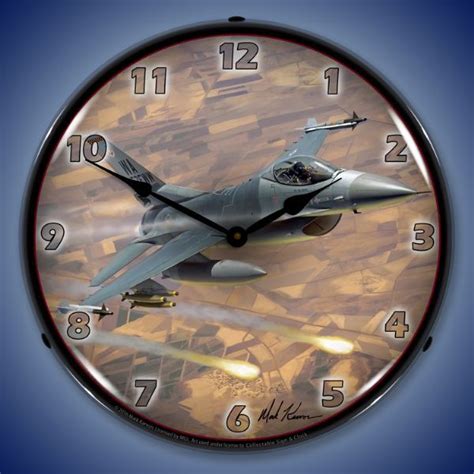 This F 16 Fighter Airplane Wall Clock Lights Up Your Garage Office Or