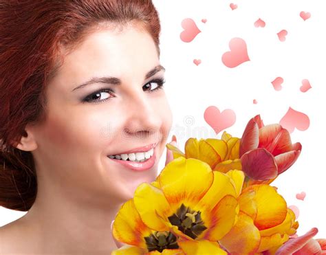 Beauty Woman With Spring Flower Stock Image Image Of Close Eyes