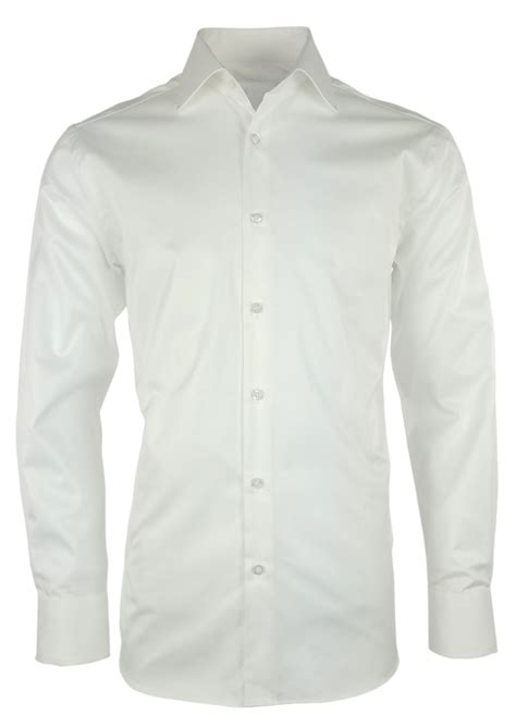 Mens Everyday Basic Shirt White Long Sleeve Uniform Edit