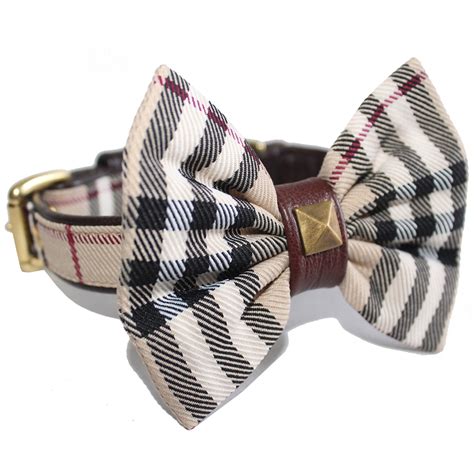 Designer Furberry Tartan Plaid Bow Tie Dog Collar