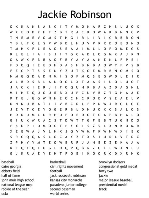 Jackie Robinson Word Search Printable