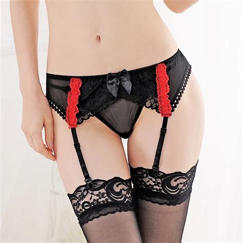 Fashion Sexy Girls Lady Sexy Womens Sheer Lace Top Thigh Highs Garter Belt With Stockings And G