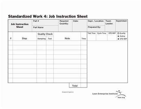 Standard Work Template Luxury Standardized Work Job Instruction Sheet