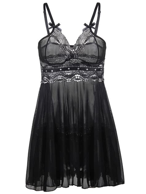 Mini Nightgown 2018 Women Nightdress Spaghetti Strap Lace Sequins Short