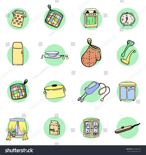Kitchen Utensils And Cookware Hand Drawn Icons Set