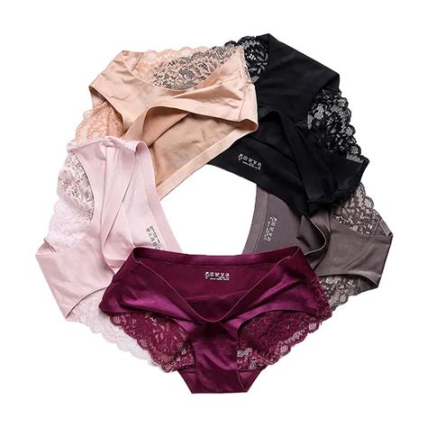 Ourblog 5pcs Set Womens Lace Panties Seamless Underwear Silk For Girls Ladies Bikini Cotton