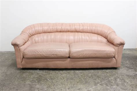 80s Style Glam Blush Colored Leather Sofa 2 Pink Leather Sofas